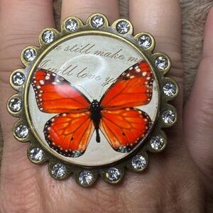 Vintage Inspired Butterfly Ring with Crystal Accents Adjustable